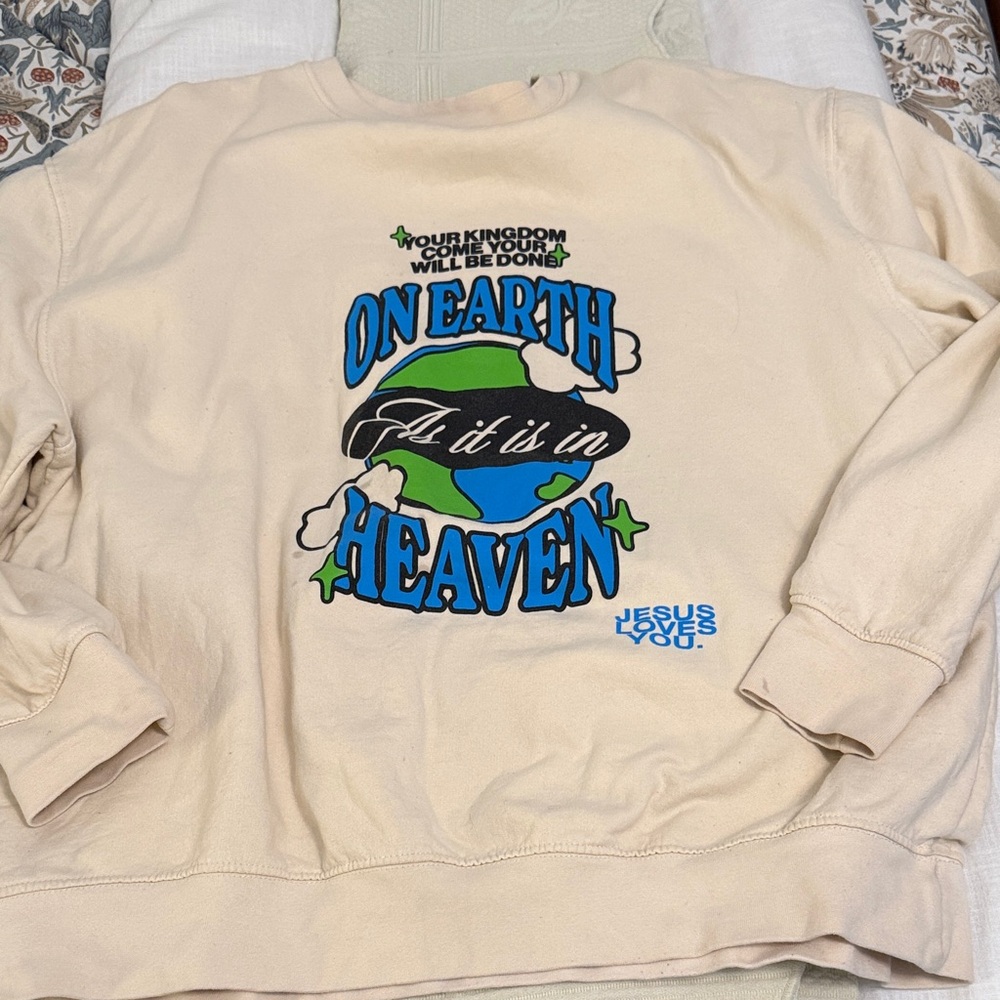 Beige Jesus Loves You Graphic Men's Sweater